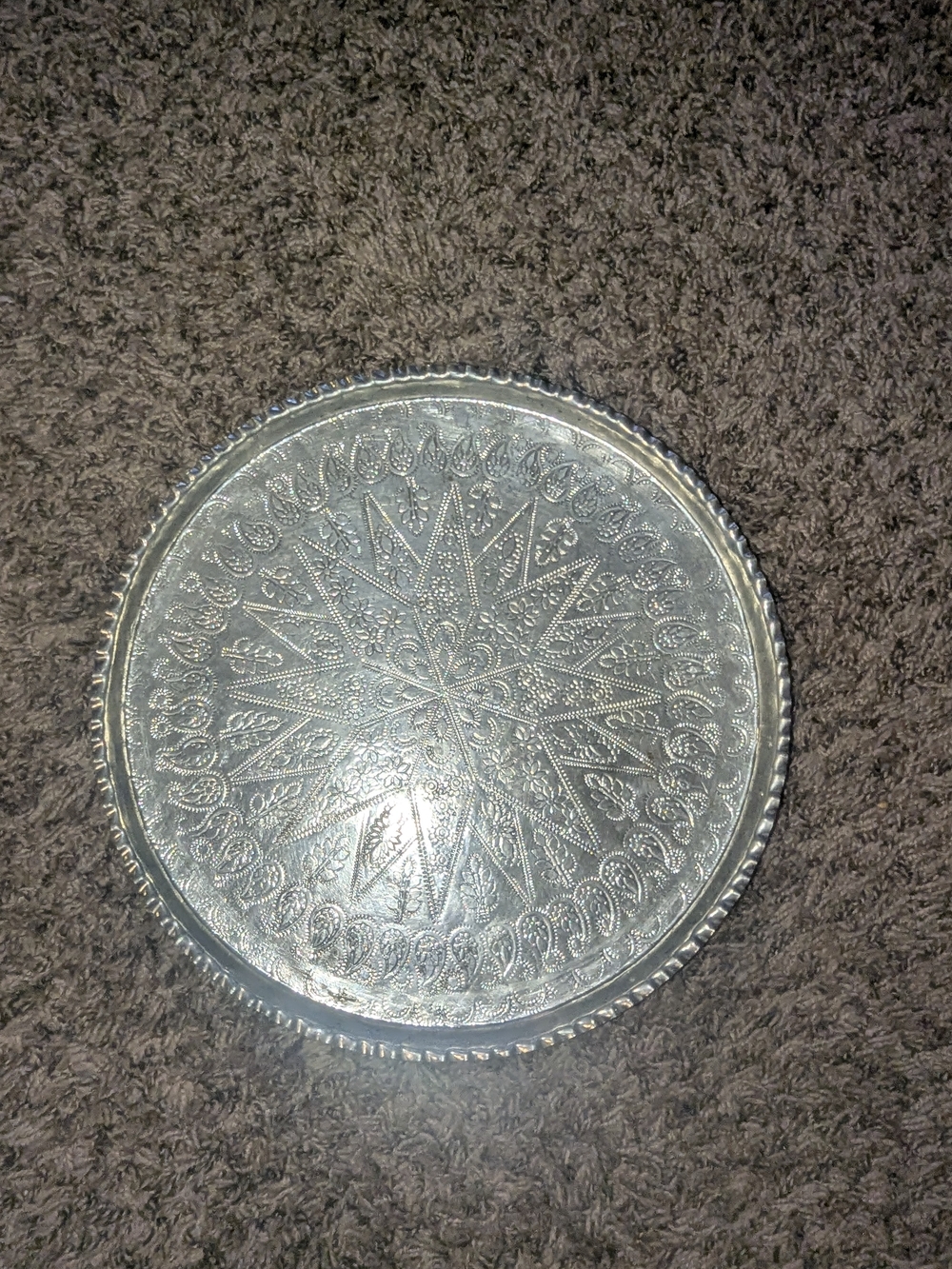 Decorative Silver Serving Tray - Intricate Star Pattern